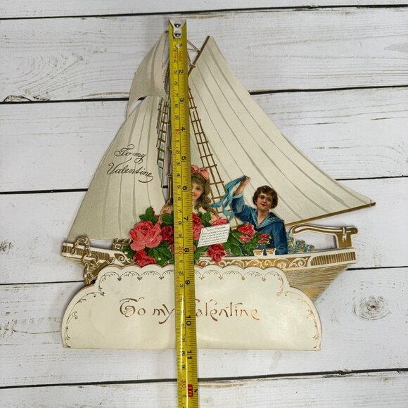 Vintage 1930's To my Valentine Victorian 3D Sailboat Pop Card Couple Celebration - Picture 9 of 9